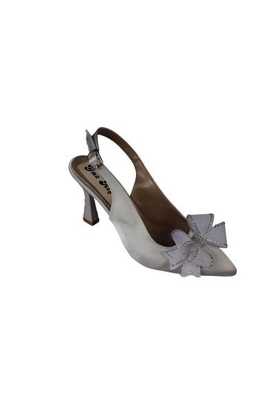 Yaz Kış Ayakkabı Yazkiş Women's Black Silver Satin Bow Buckle 9cm Goblet Heel Open Back Steletto Shoes