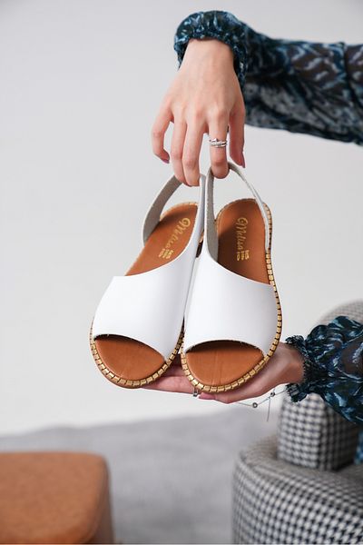 Moda Değirmeni Piele albă Grosă cu o singură curea Marginea deschisă Talpă subțire Daily San MD1095-123-0002