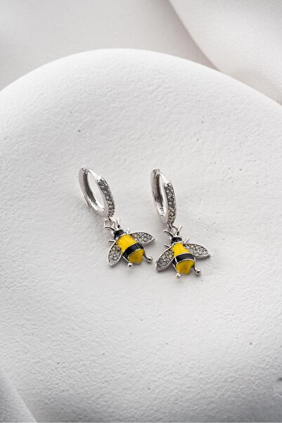 Nereze 925 Ayar Gümüş Rodyumlu Sallantılı 15 mm Halka Arı Model Küpe