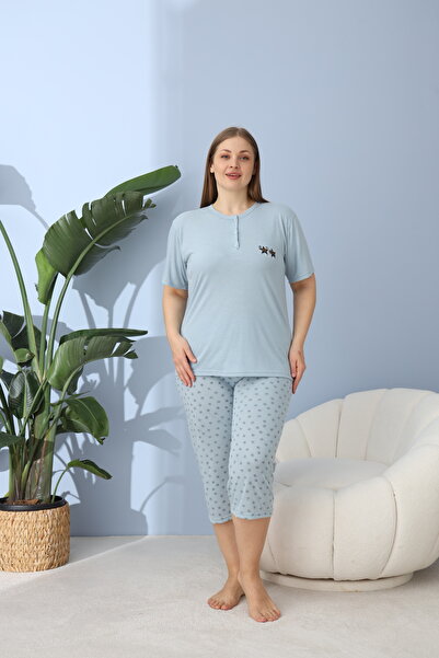 Lukitus Plus Size Battal Viscose Women's Capri Pajamas Set