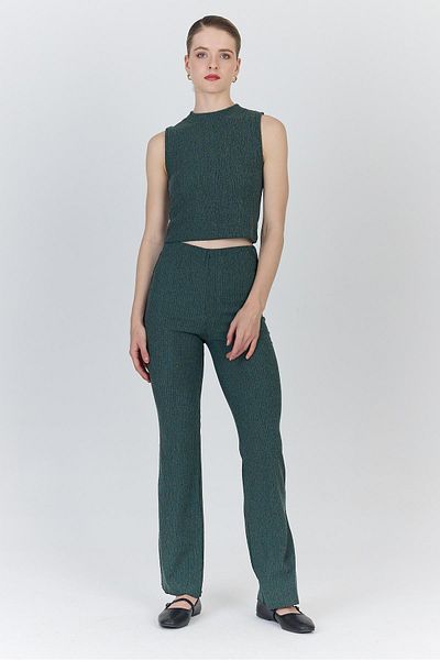 Rays Green Sleeveless Crop Top and Flared Pants Set 1512
