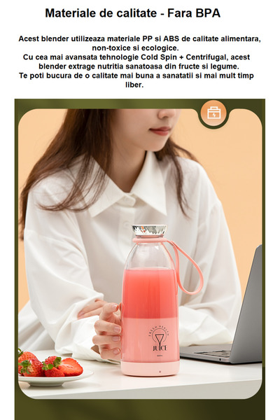 Smart Vibe Μίνι ηλεκτρικό μπλέντερ MixUP PRO 500ml, 6 λεπίδες 3D, 2400mAh, φορητό, αυτοκαθαριζόμενο, ροζ