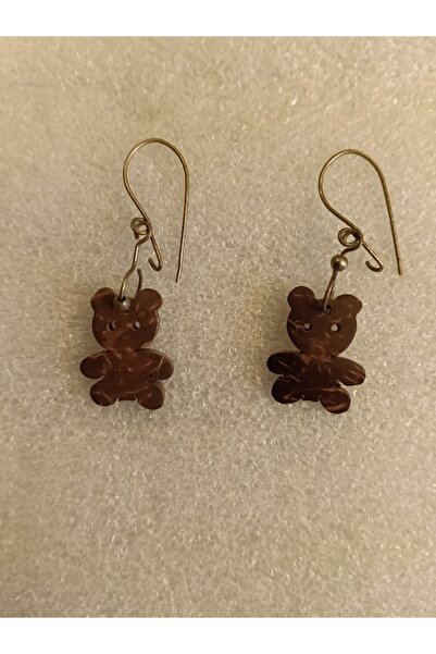 Butik Tülin Authentic Handmade Natural Coconut Shell Tiny Teddy Bear Earrings...