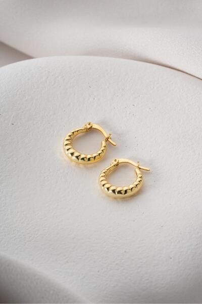 Nereze 925 Ayar Gümüş Gold Rengi Boğumlu 15 mm Şarnel Küpe