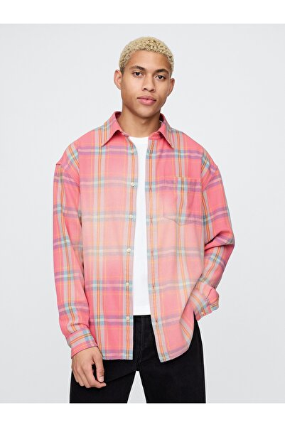 GAP Erkek Pembe Sunwashed Twill Oversize Gömlek