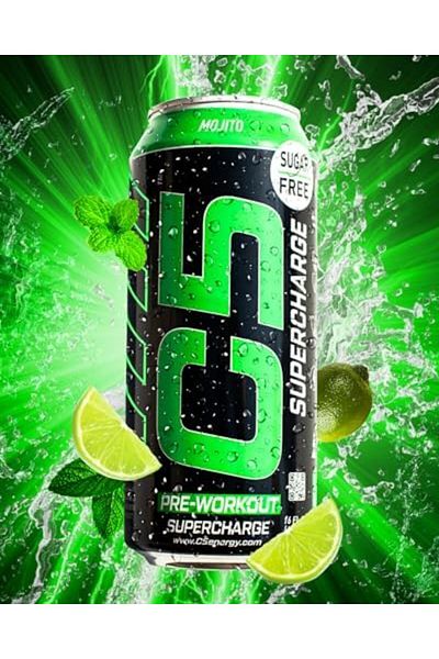 C5 Energy Drink Supercharge Mojito Pre-Workout, 200mg Caffeine, Sugar Free, (Box of 12)