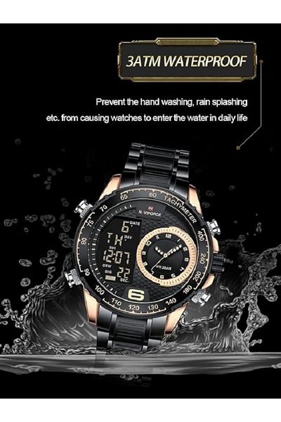 Naviforce Watch for Men Dual Display Digital Quartz Watches Multifunctional Business Stainless Steel