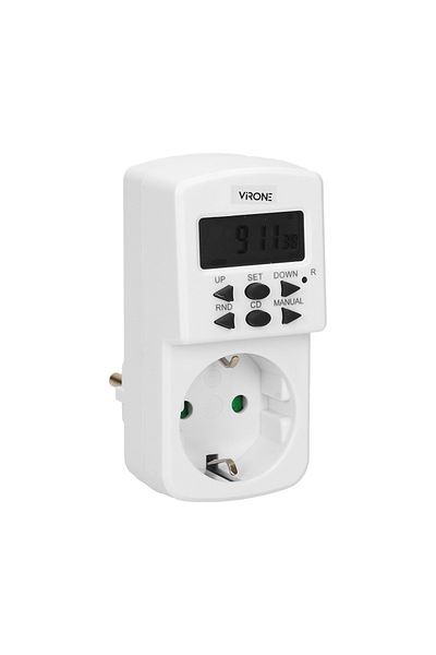 Orno Virone Dt-2(GS) Programmable Socket, Mini, 230v, 1800w, 10 Time Programs, 12/24 Hours, White