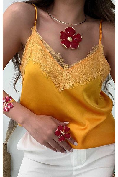 Sohotique By P Lace Collar Satin Strap Blouse Light Orange