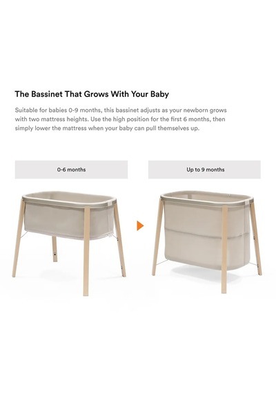 Stokke Snoozi Bassinet Sandy Beige, Ayarlanabilir Yükseklikli Nefes Alabilir Beşik