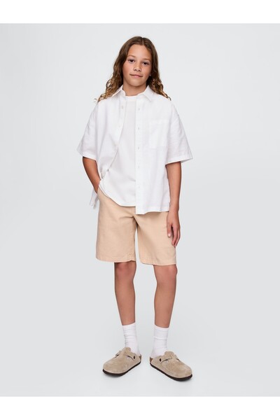 GAP Erkek Çocuk Bej 8" Keten Karışımlı Şort