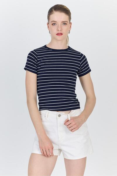Rays Tricou crop din bumbac cu dungi bleumarin 4014