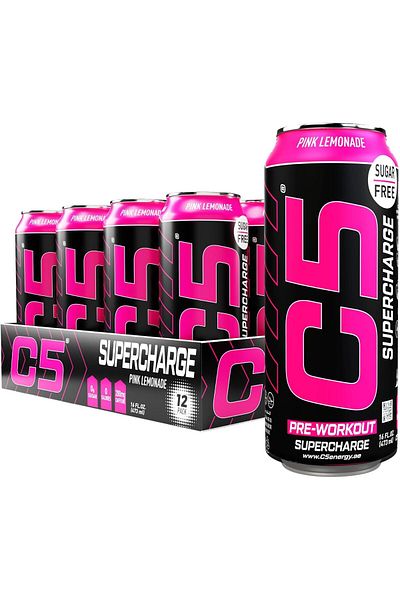 C5 Energy C5 Extreme Energy Drink: SUPERCHARGE Pre-Workout, Pink Lemonade, Sugar Free, (Box of 12)