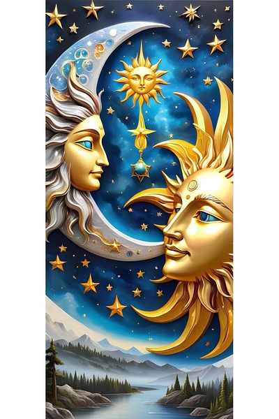 pixartsanat Flashy Moon Sun Pixart Art Diamond Mosaic Painting 50X70