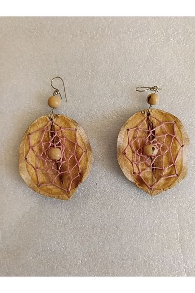 Butik Tülin Authentic Handmade Natural Big Tree Seed Dream Catcher Earrings 7.7X4.5Cm Made in Brazil