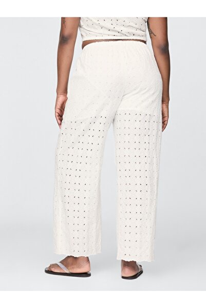 GAP Kadın Beyaz Mid Rise Eyelet Kolay Wide-Leg Pantolon