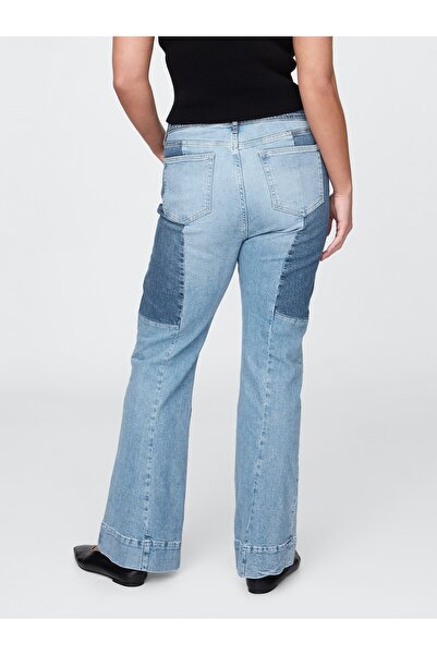 GAP Kadın Mavi High Rise Patchwork '70s Flare Jean Pantolon