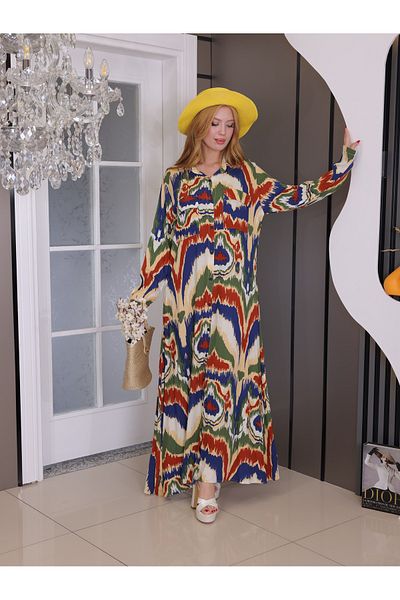 MISS MERCAN Buttoned Patterned Cotton Viscose Dress Summer Hijab Dress (Wide Fit)