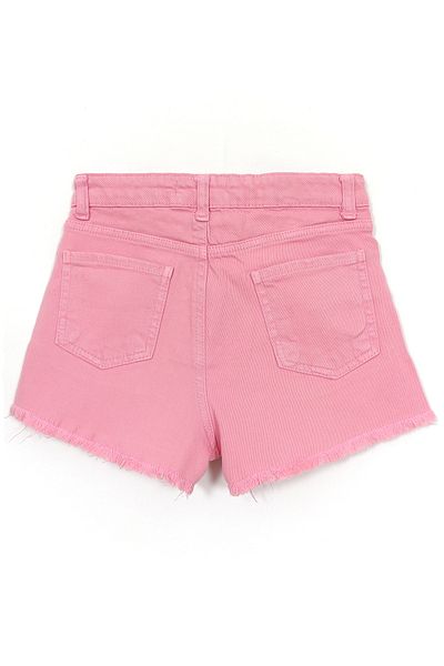 DobaKids Pink Color Waist Adjustable Summer Girl's Distressed Leg Denim Shorts with Pocket Detail