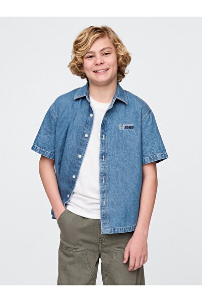 GAP Erkek Çocuk Mavi Gap Logo Denim Gömlek