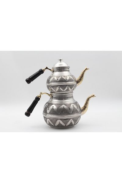 ANTEPSEPETİ Copper Kalayli Grape Embroidered Heavy Tea Pot