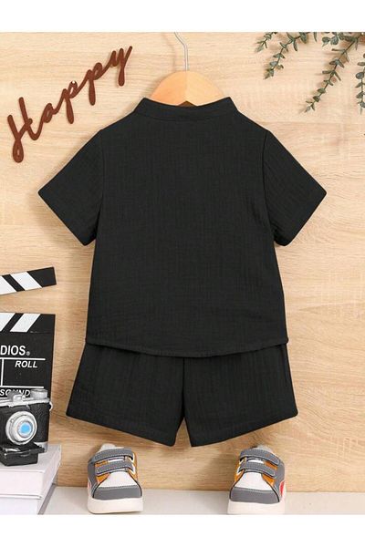 Bubito Stylish Cotton 2-Piece Summer Shorts Set with Muslin Pockets-Black