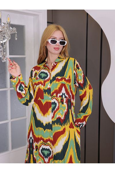 MISS MERCAN Buttoned Patterned Cotton Viscose Dress Summer Hijab Dress (Wide Fit)