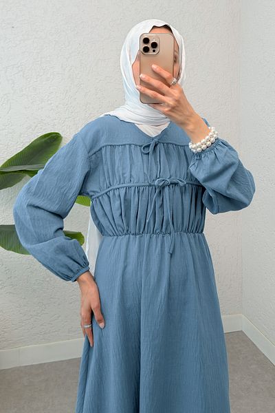 Salih Çelebi Κορδόνι Hijab Dress 2319 - INDIGO