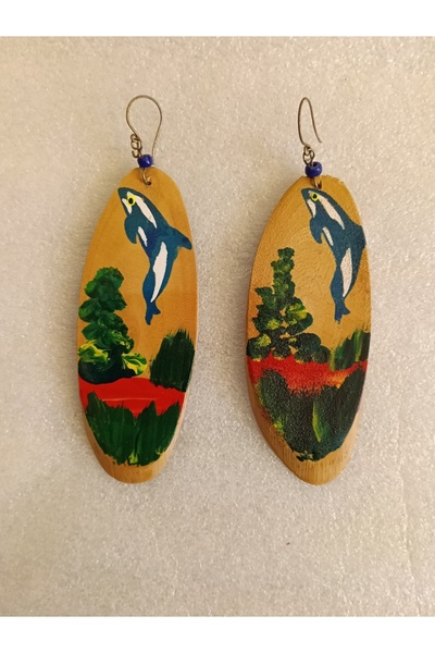 Butik Tülin Authentic Handmade Natural Wood Colorful Forest Dolphin Fish Dang...