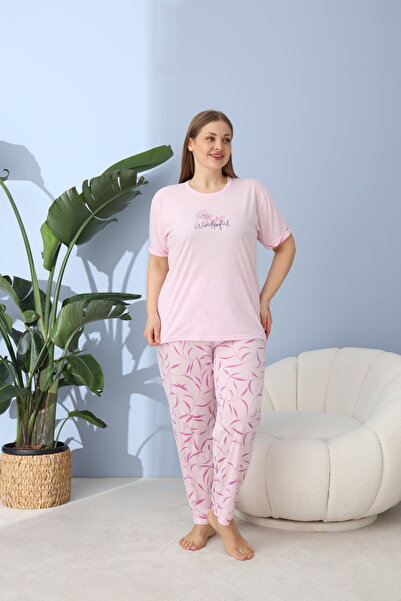 Lukitus Plus Size Viscose Fabric Battal Short Sleeve Women's Pajama Set
