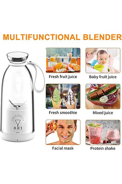 Smart Vibe Mini Blender Electric MixUP™ PRO 500ml, 6 Lame 3D, 2400mAh, Portabil, Auto-Curatare, White