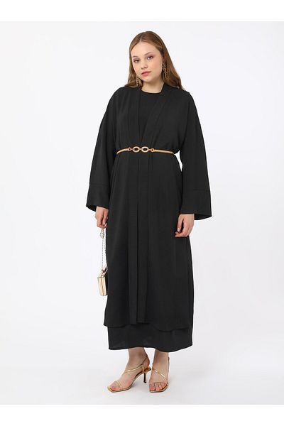 ALİA Plus Size Solid Color Abaya Ferace- Black - Alia