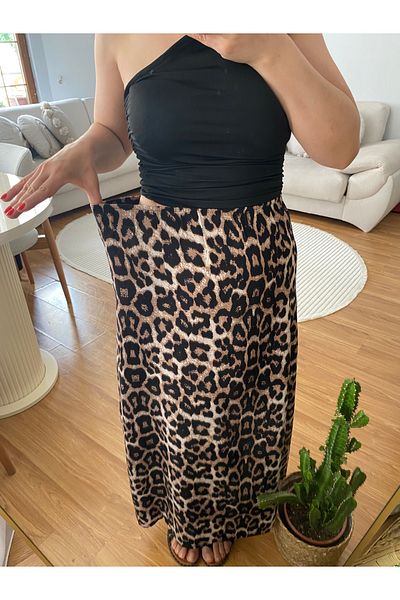 ronox Women's Elastic Waist Viscose Fabric Leopard Print Maxi Length Skirt