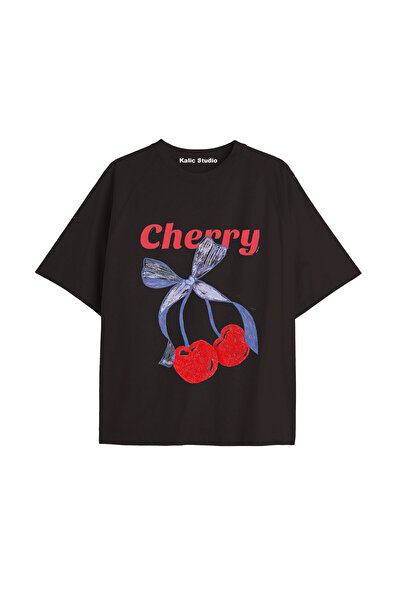 Kalic Studio Tricou negru cu imprimeu Cherry vintage Y2k KOD 90