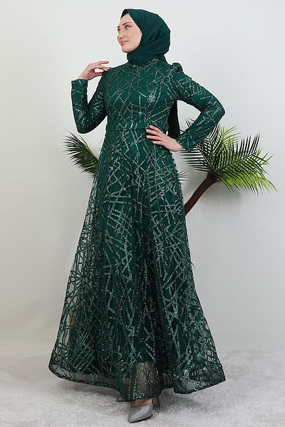 GİYZAMİLA Βραδινό φόρεμα Cansu Glitter Emerald
