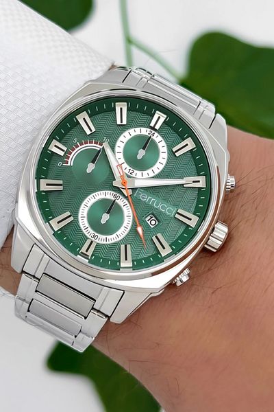 Ferrucci 3Atm Water Resistant Men's Wrist Watch, Steel Band & Special Design, Silver-Green Sdfer160