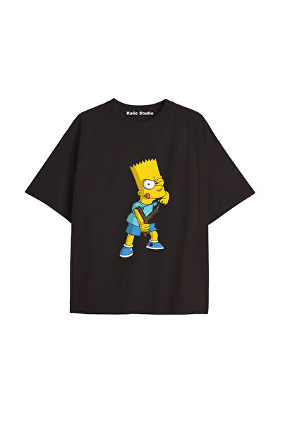 Kalic Studio Tricou negru imprimat cu Simpsons, cod Y2K, cod 289