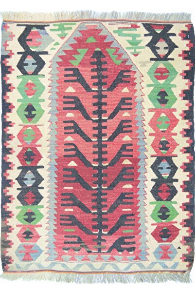 Handmade Uşak El Dokuma Hayat Ağacı Desenli Kırmızı ve Yeşil Renk Yün Kilim 7...
