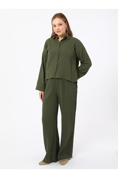 ALİA Muslin Fabric Comfortable Fit Plus Size Trousers - Khaki - Alia