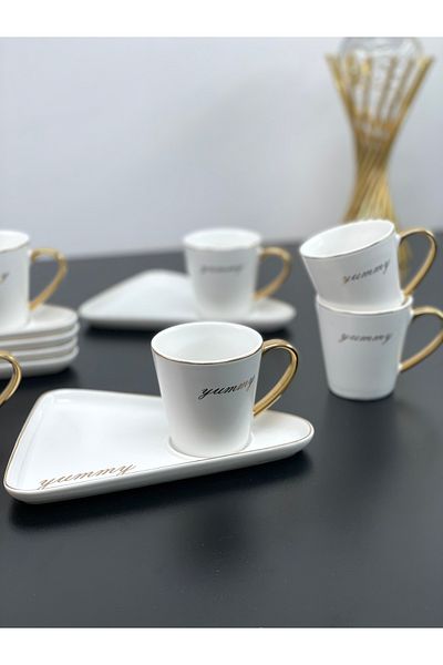 YzHome Porcelain Gilt Coffee Cup Set for 6 People