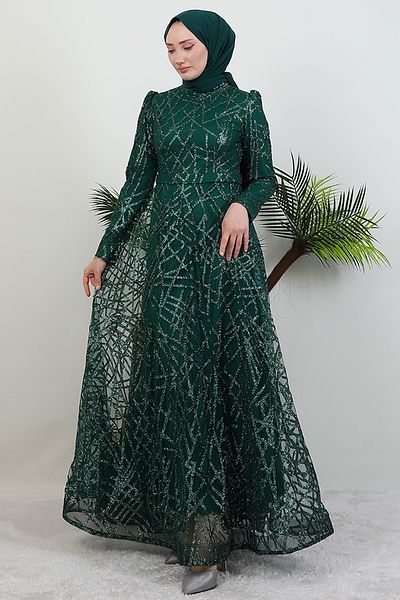 GİYZAMİLA Βραδινό φόρεμα Cansu Glitter Emerald