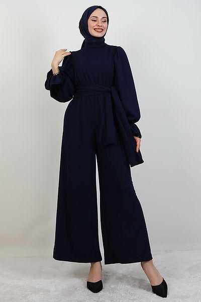 GİYZAMİLA Thick Belted Jumpsuit Navy Blue
