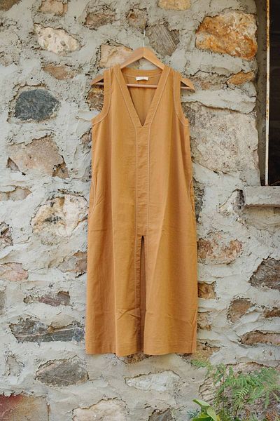 JOJOMIA Nina Linen and Tencel ™   Long Dress Mustard