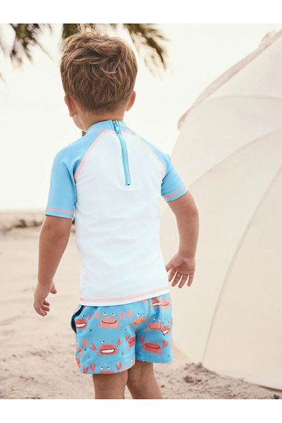 Next Baby Sun Proof Upf50 Two Pieces Blue White Color Crab Themed Boys Swimwear/Shorts Set Alye22306