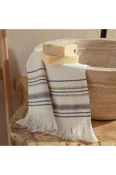 Chakra Derin Hand Towel 30x50 cm ECRU/MARINE BLUE
