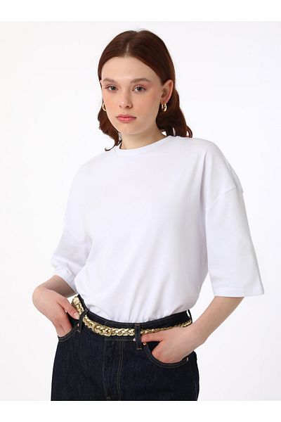 Benin Βαμβακερό Basic γυναικείο T-Shirt - Λευκό - Μπενίν