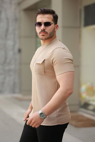 Modayakamoz Tricou pentru bărbați, cu buzunare, pandantiv, cu mânecă scurtă, tricotat