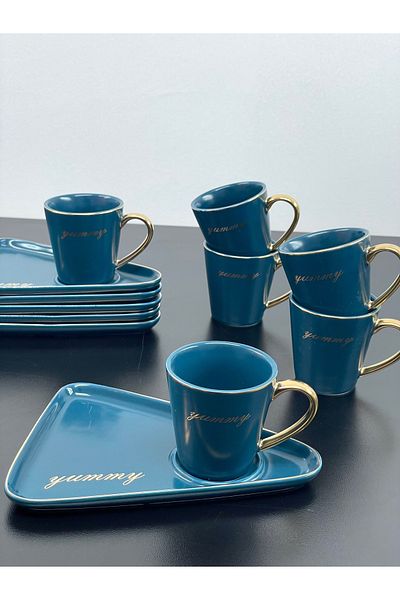 YzHome Porcelain Gilt Coffee Cup Set for 6 People