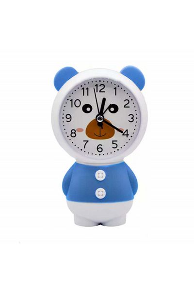 PUFO Ceas deșteptător pentru copii, model Zambarici Ursul, 16 cm, alb/albastru