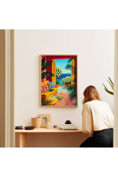 ARTHOUSECOLLECTIVE Vintage αφίσα με θέα στη Μεσογείου – Λουλουδάτο, θέα στη θάλασσα - Αφίσα χωρίς πλαίσιο σε μεγέθη ζωγραφικής